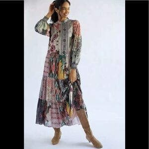 NWT Anthropologie Geisha Designs Printed Patchwork Maxi Dress XS or Large